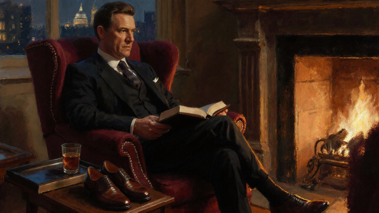 Man reading a novel by a fireplace, enjoying a screen‑free evening.