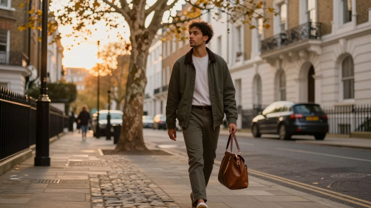 Individual walking alone in autumn street after making important decision