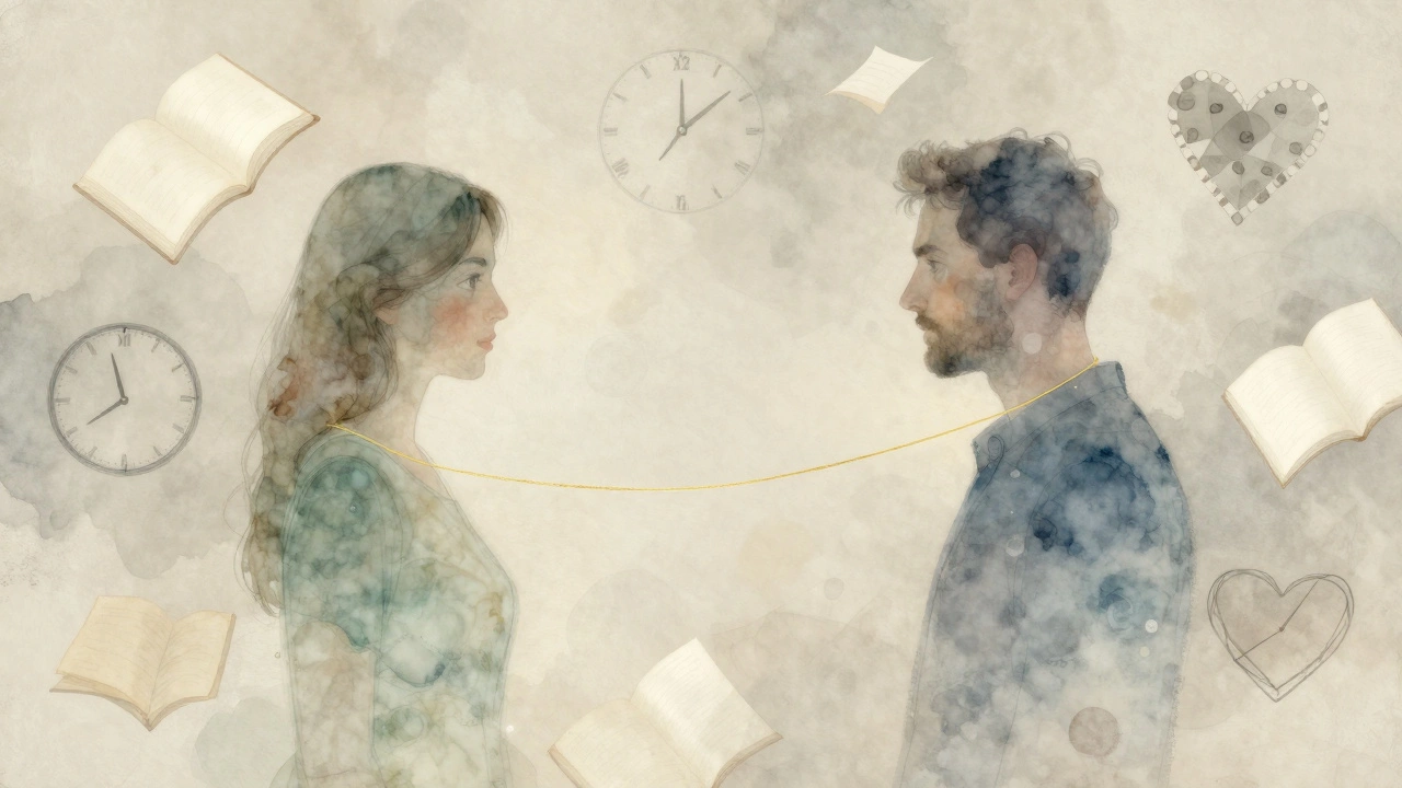 Two abstract figures connected by thread symbolizing respectful separation