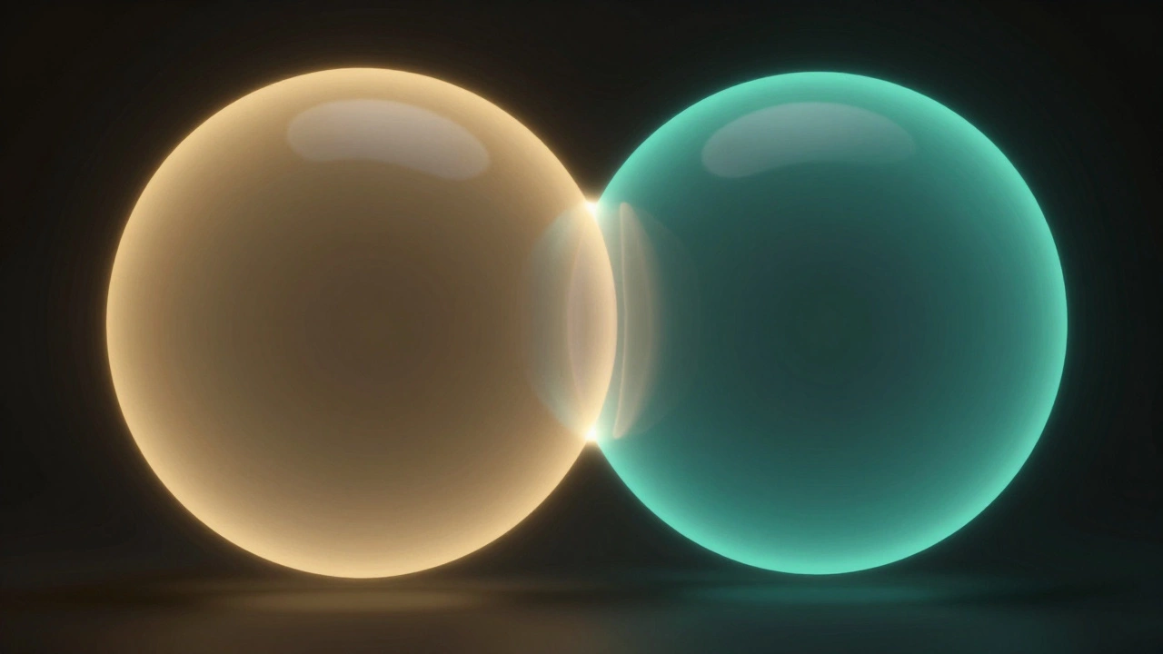 Two glowing overlapping spheres of light representing the balance of connection and autonomy.