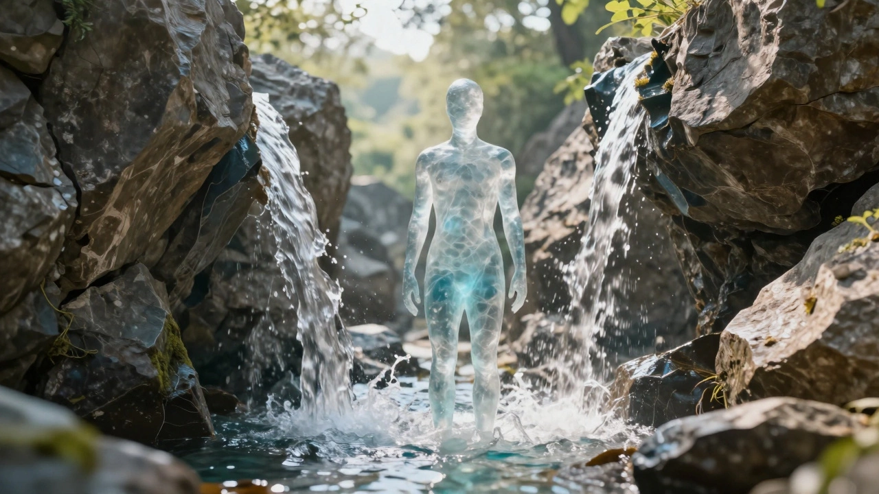 Water figure flowing around rocks to symbolize adaptability and growth