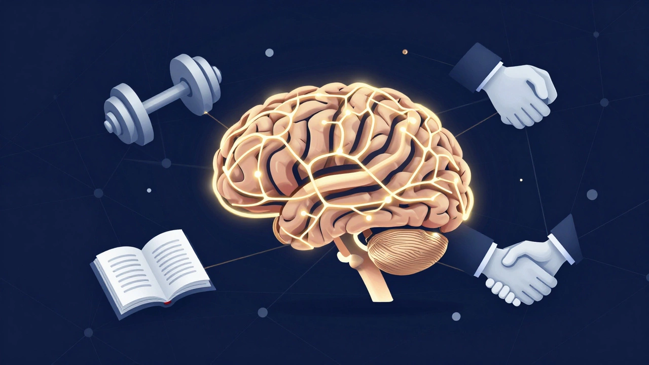 Abstract illustration of brain neural pathways connecting to skills