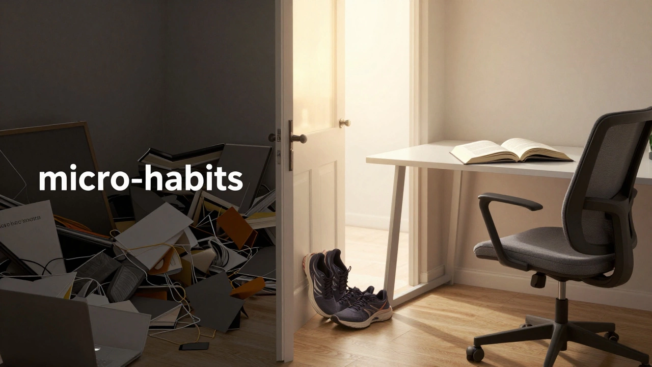 Contrast between cluttered chaos and an organized, peaceful workspace