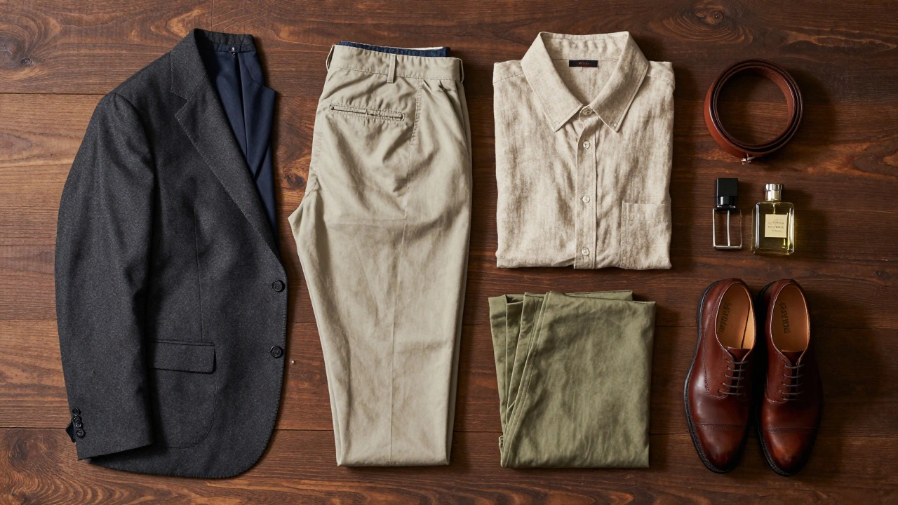 Curated capsule wardrobe with natural fabrics and shoes