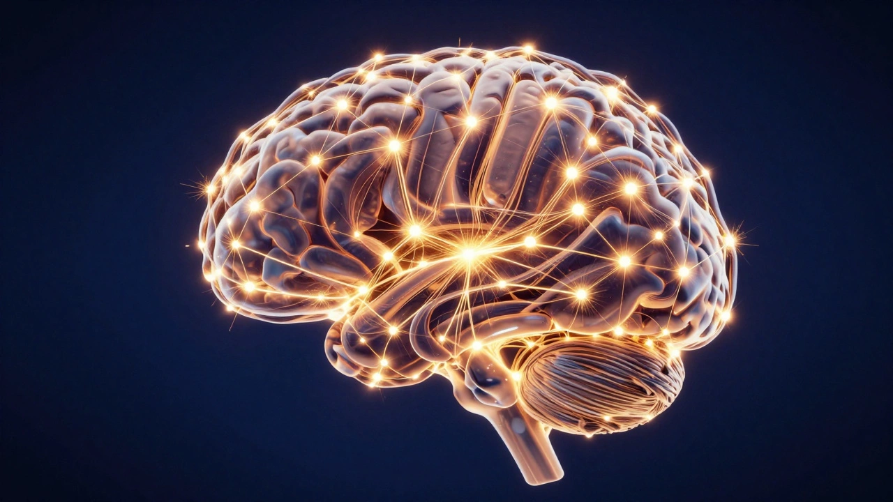 Glowing neural network brain showing growth