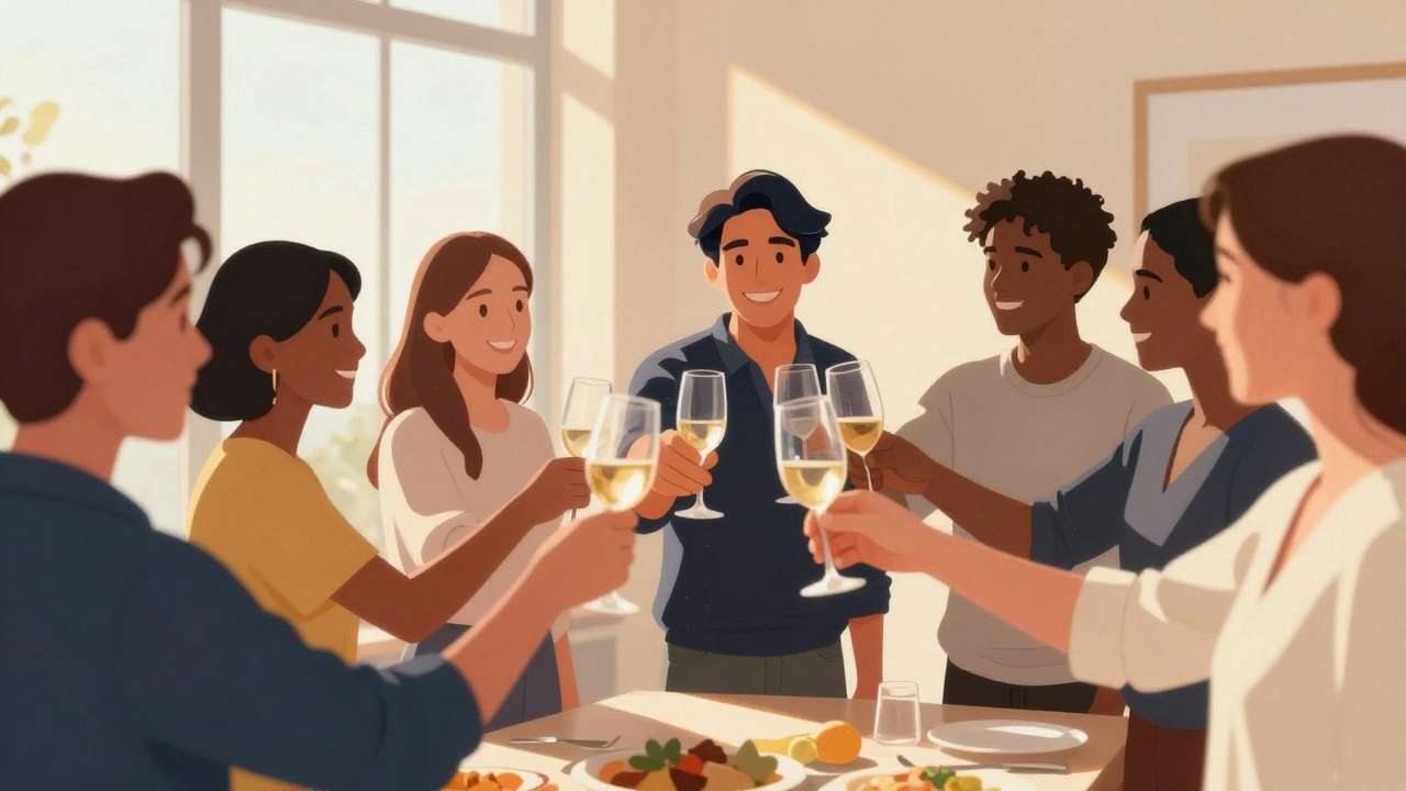 Group raising glasses for a celebratory toast