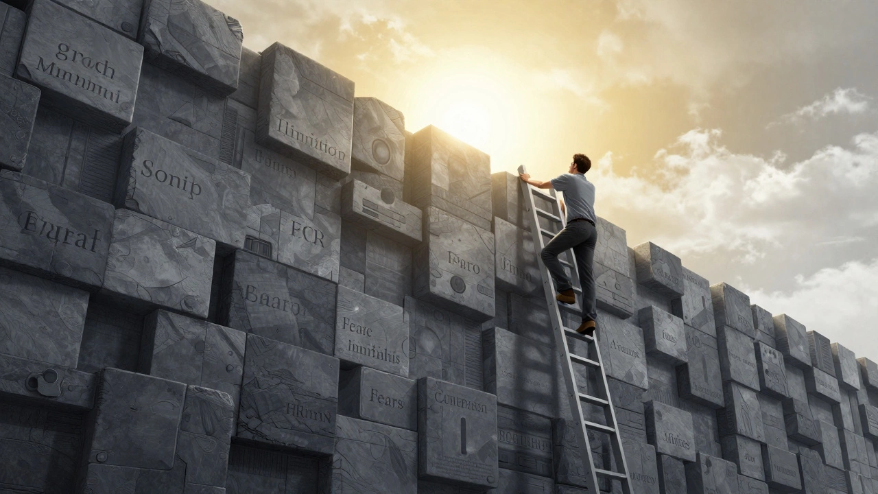 Man climbing ladder over wall, representing growth