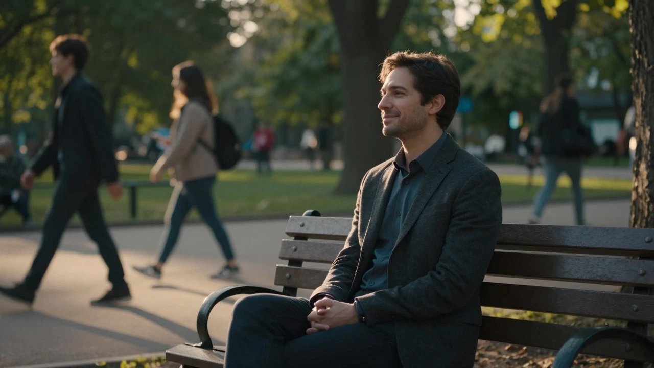 Contemplative man sitting peacefully on a park bench
