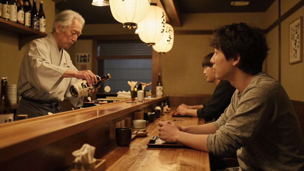 Solo traveler connecting with bartender in Kyoto bar