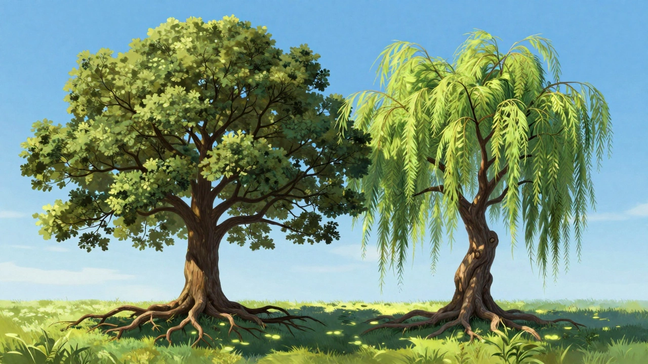 Two different trees growing together, representing independence and unity