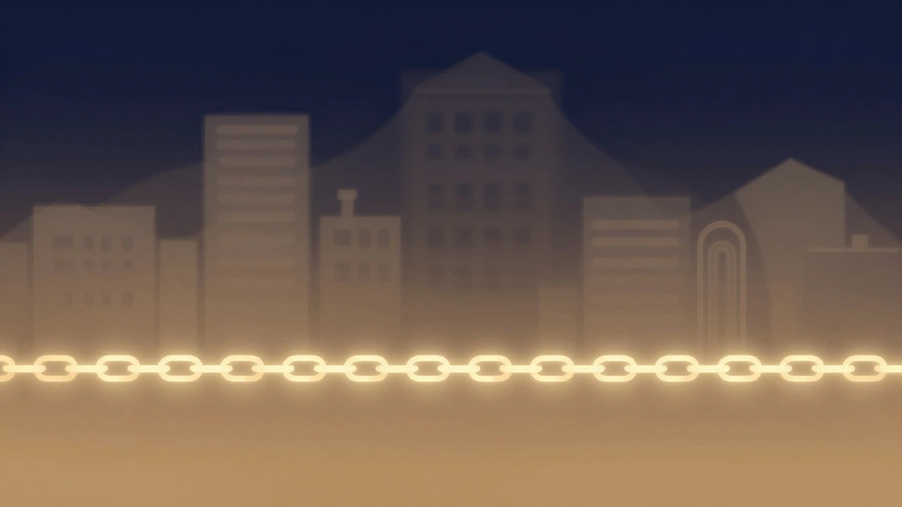 Glowing chain links against dark background symbolizing habits