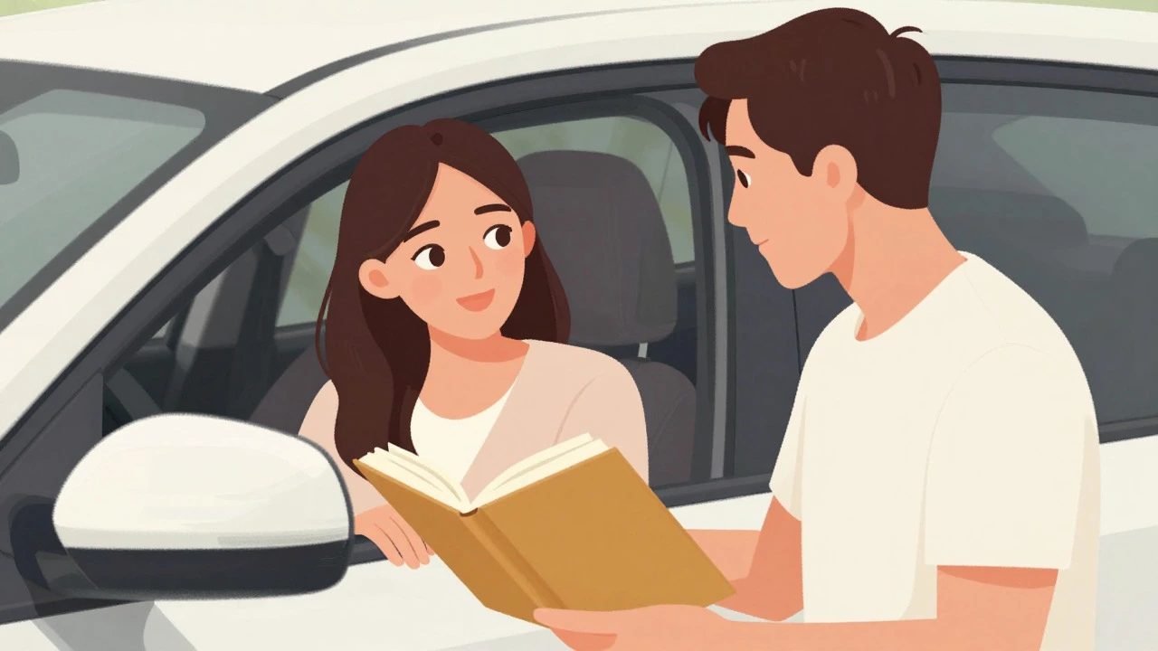 Illustration of a couple exchanging warm goodbyes and eye contact