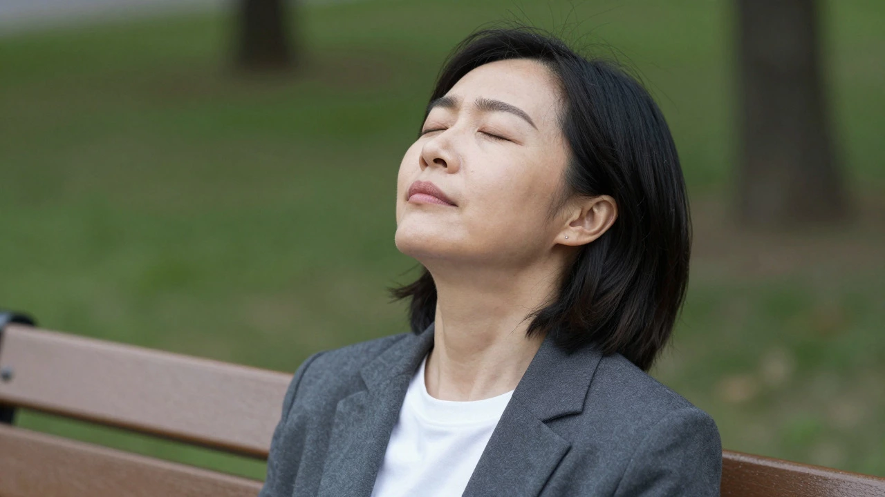 Man taking a moment to decompress before going home